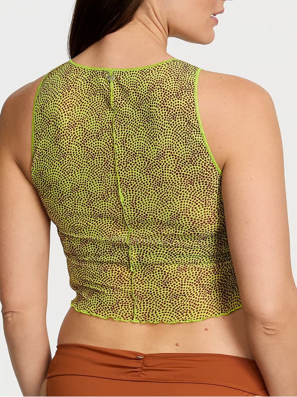 Victoria's Secret Swim Limelight Dot Light Green with Brown Polkadot Mesh Tank - Picture 3 of 7